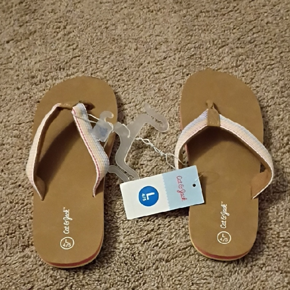 Cat & Jack Tan and Pink Kids Flip Flops
